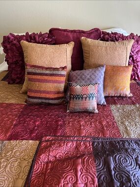 Springmaid Quilted Comforter Set in Burgundy, Gold, and Brown